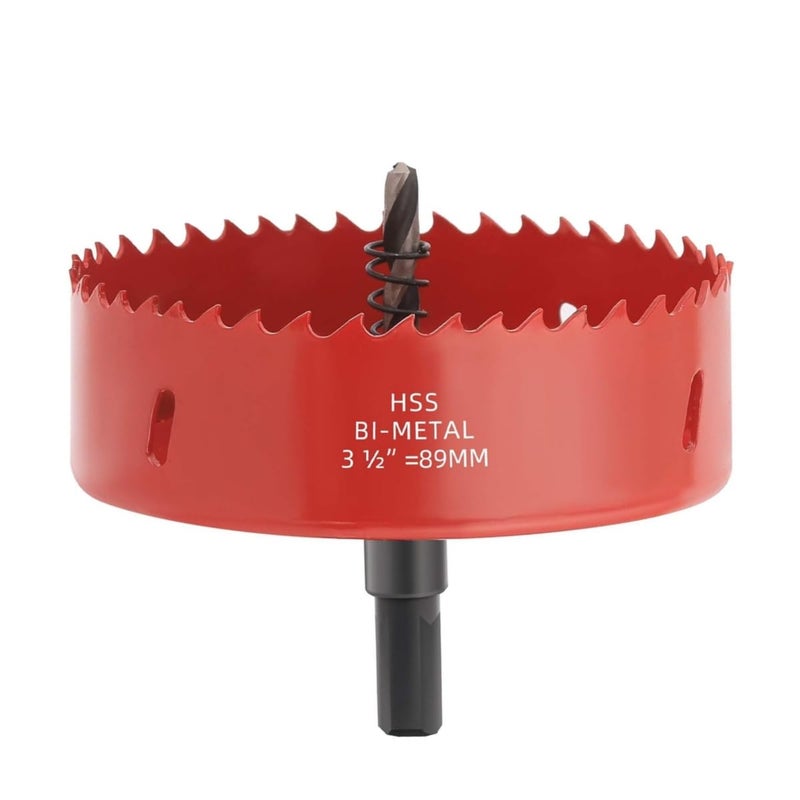 EMSTAR 3.5 Inch Hole Saw, 3 1/2 Hole Saw, M42 HSS Bi-Metal Hole Cutter, Triangular Shank Hole Saw Drill Bit with Spring for Wood, Plywood, Plastic, Gypsum Board, Various Thin Metal Sheet - Image 1